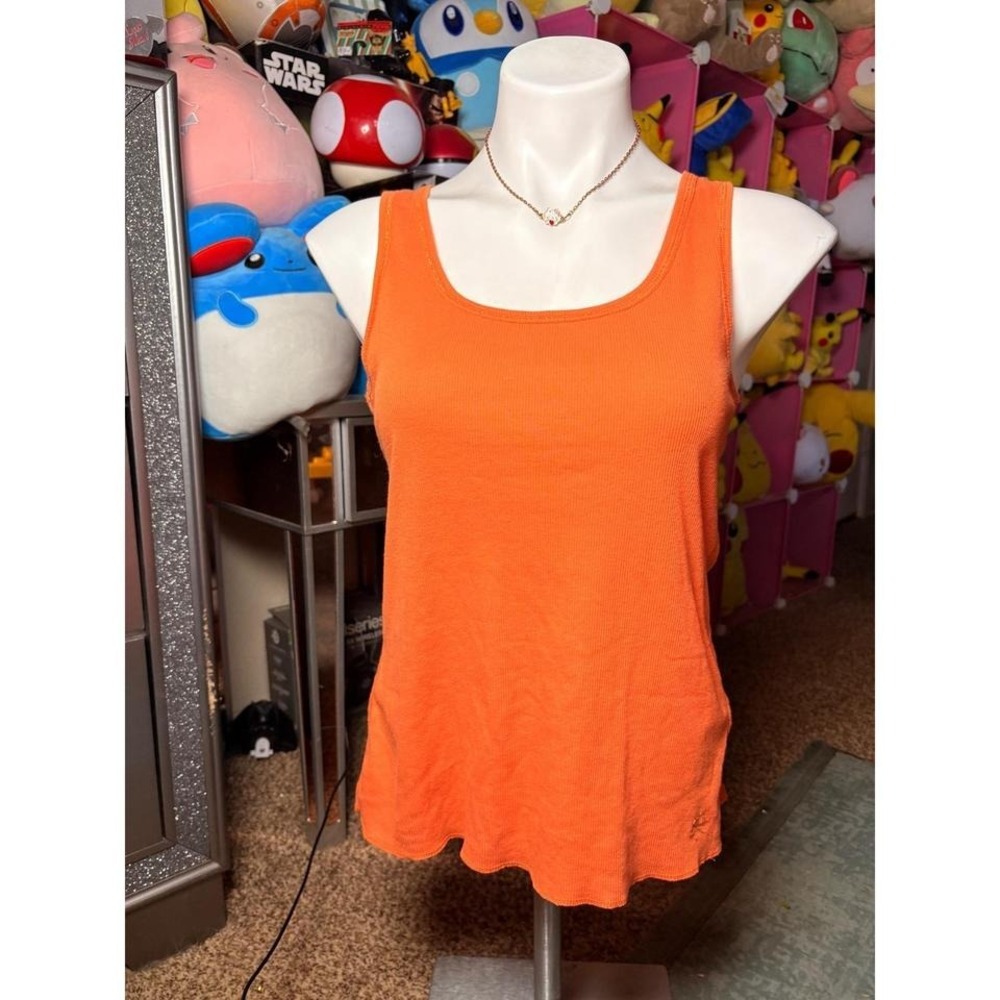 Y2K SO Orange Ribbed Tank Top Scoop Neck Sleeveless Basic Size L #2
